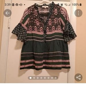 Sea New York  ruffle Top  3button Indian Print Top Blouse/Top  szS